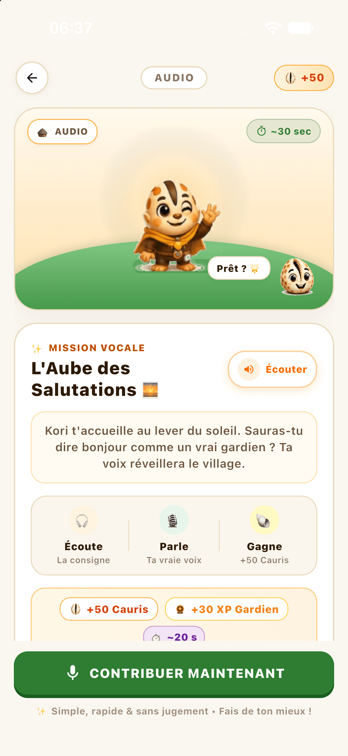 L'écran d'une mission avec sa source